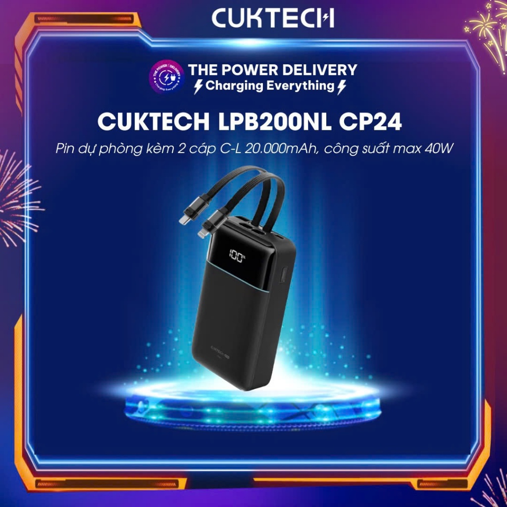 images-upload-woo2F6d1ec461b8c74261751aa52ad143c726.jpg Pin Dự Phòng CUKTECH LPB200NL CP24 Kèm 2 Cáp C-L Dung lượng 20.000mAh Công Suất Max 40W 1