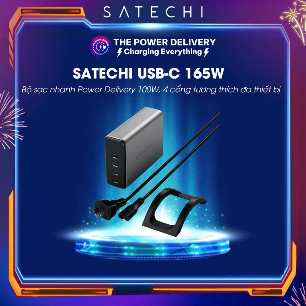 images-upload-woo2Fdfa84d5318ed0b22944b406f5f6fee3d.jpg Bộ Sạc Nhanh Satechi USB-C 165W công nghệ Power Delivery 100W 4 Cổng Tương Thích Đa Thiết Bị 1